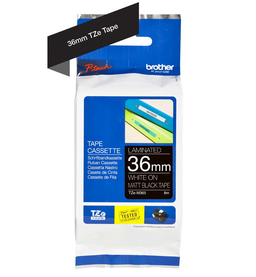 Genuine Brother TZe-M365 Labelling Tape Cassette – Matt Laminated White On Black, 36mm wide 2